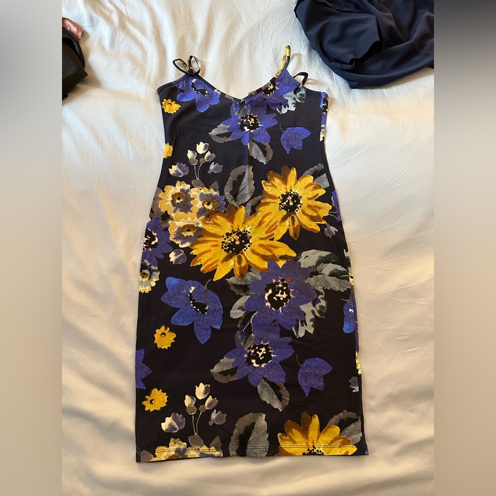Rouje Black Dress with Yellow and Blue Floral Design